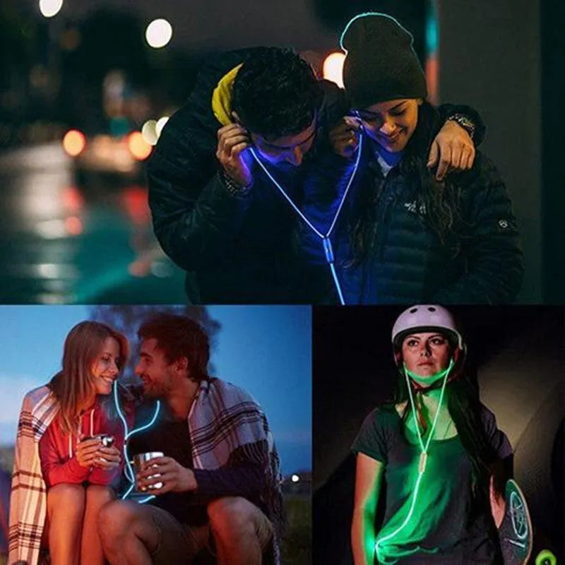 Magic Light LED earphones with aluminium alloy shells showing blue EL illumination around earpieces