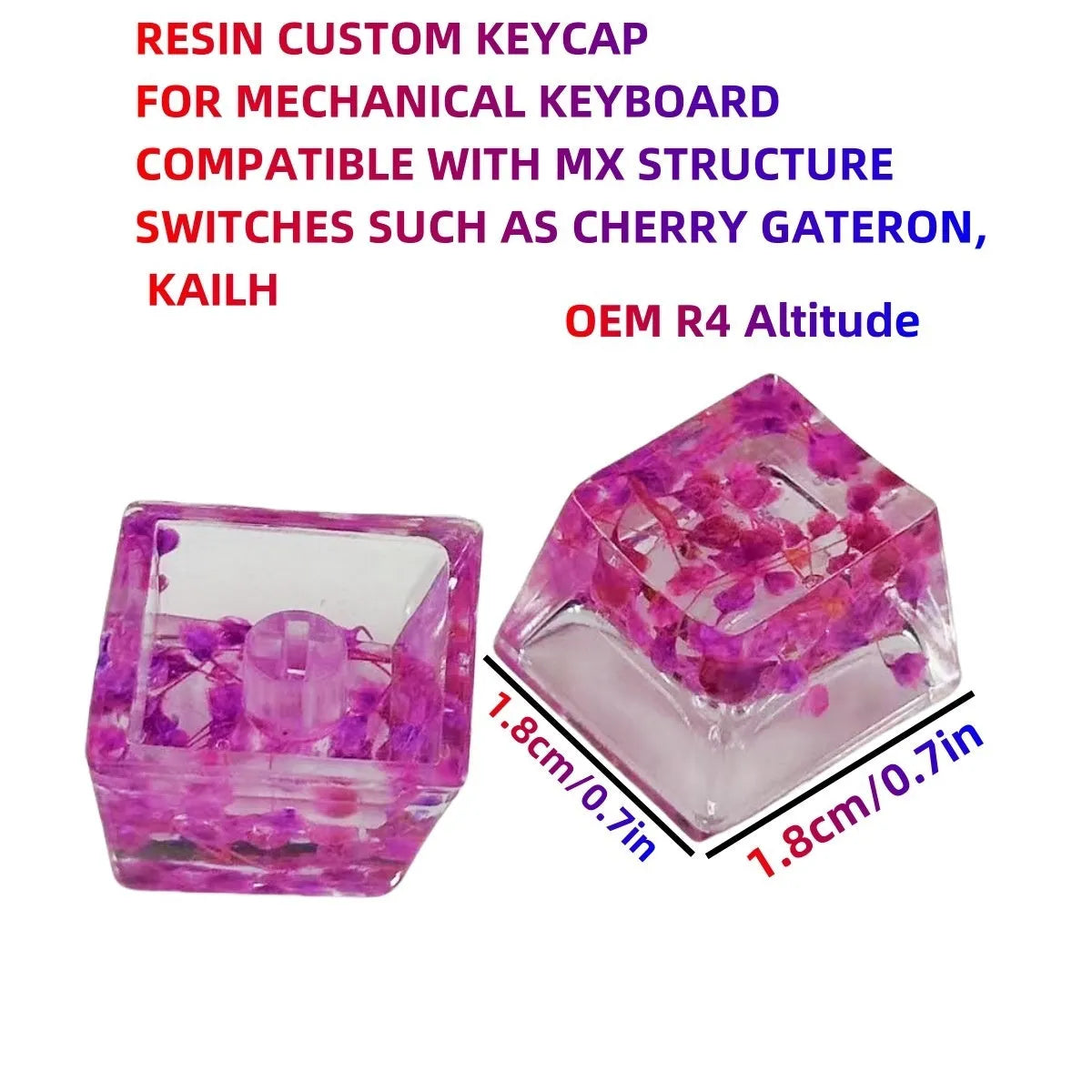 Translucent resin starry sky keycap with glitter particles measuring 1.8cm by 1.2cm