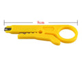 Yellowish rubber wire stripper tool for 0.6mm diameter wires with snap-in metal mechanism