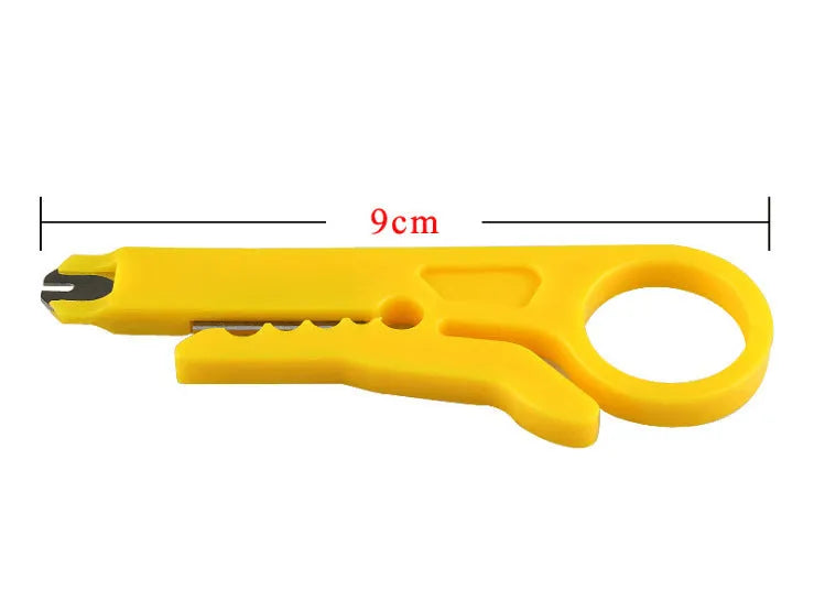 Yellowish rubber wire stripper tool for 0.6mm diameter wires with snap-in metal mechanism