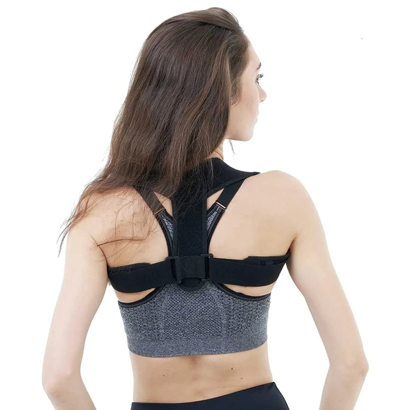 Black adjustable posture correction strap with hook-and-loop closure