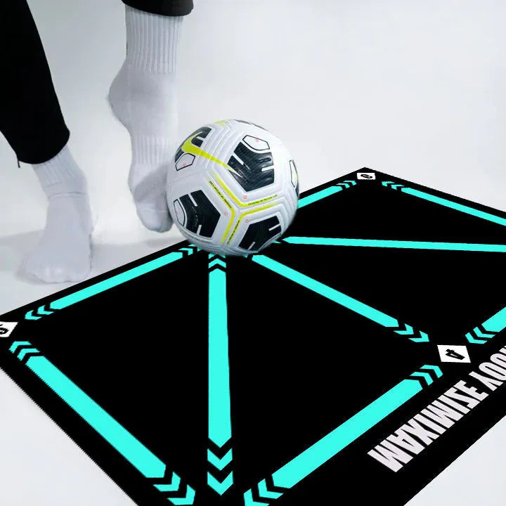 Black football training mat measuring 60x90cm with non-slip backing for ball control drills