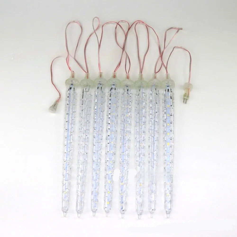 LED ice cone-shaped meteor shower garden light with remote control on a bracket.