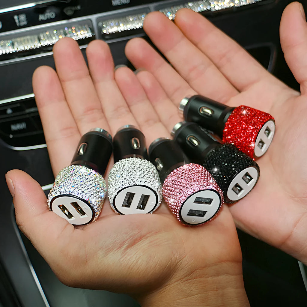 Diamond-patterned USB car charger for vehicle cigarette lighter in choice of colours
