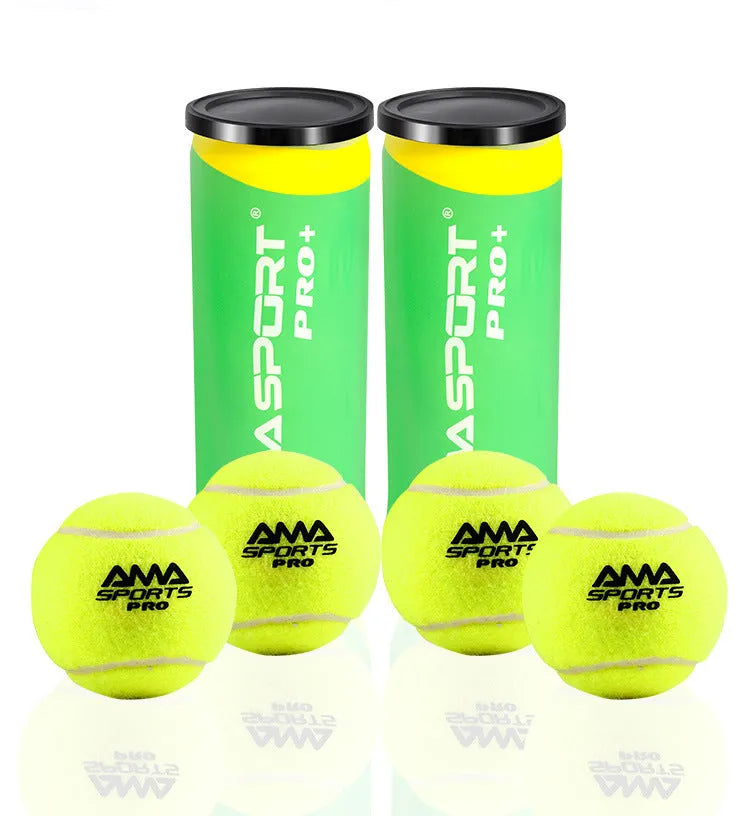 Three cage plate tennis training balls in black, green, and yellow colours for high elasticity durable practice.