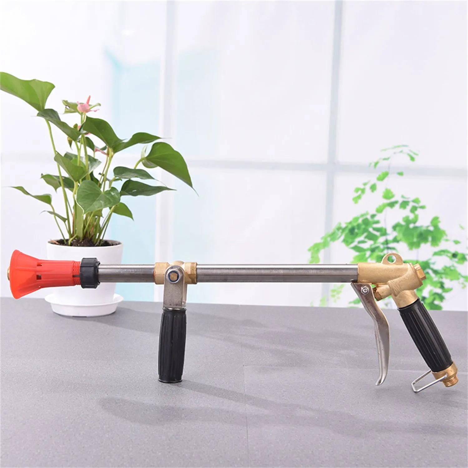 Adjustable high-pressure spray gun for agricultural pesticide spraying with submachine gun style and plastic body