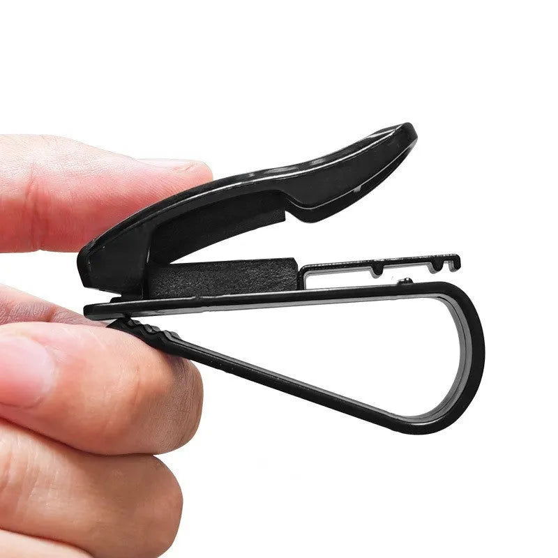 Black plastic car clip for sunshades, holding glasses and tickets, 6.5cm long