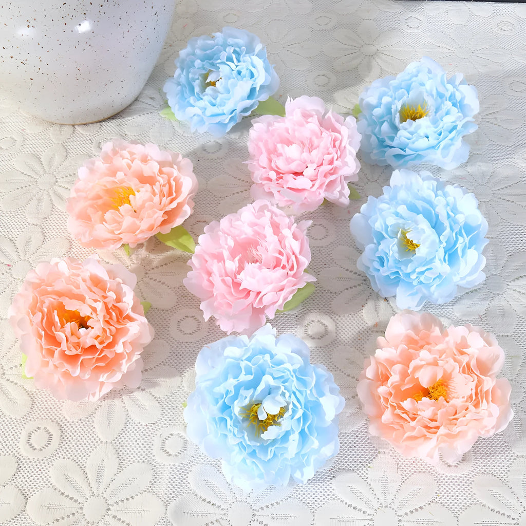 Silk simulation peony flower head in multiple colours for wedding and photography decor