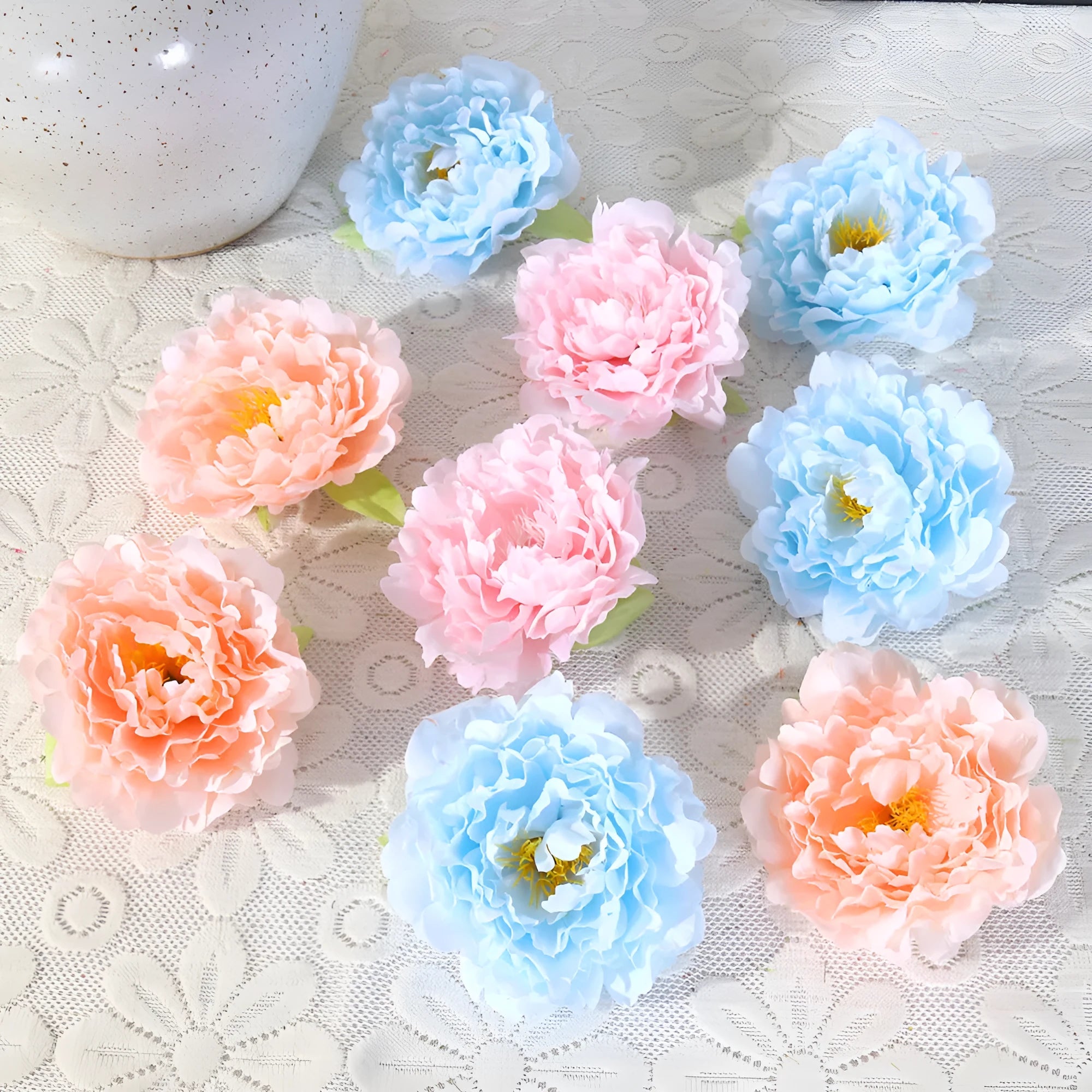 Silk simulation peony flower head in multiple colours for wedding and photography decor