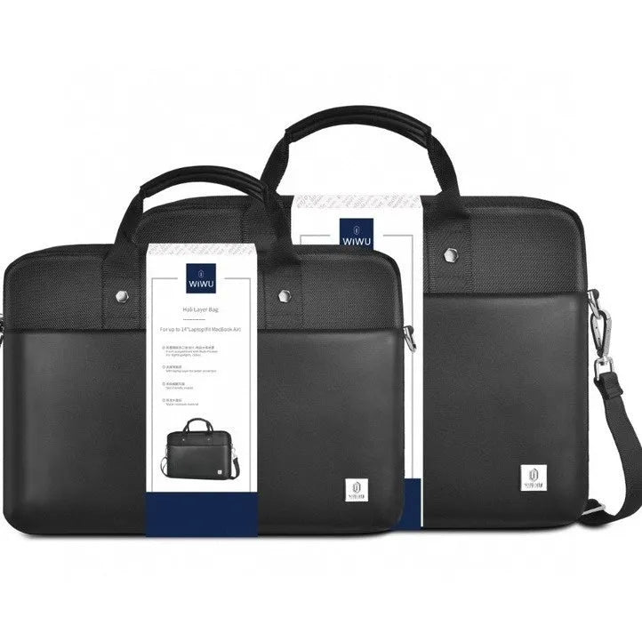 Black multi-pocket laptop handbag with separate computer compartment, Oxford cloth material, lock feature, and organised storage design