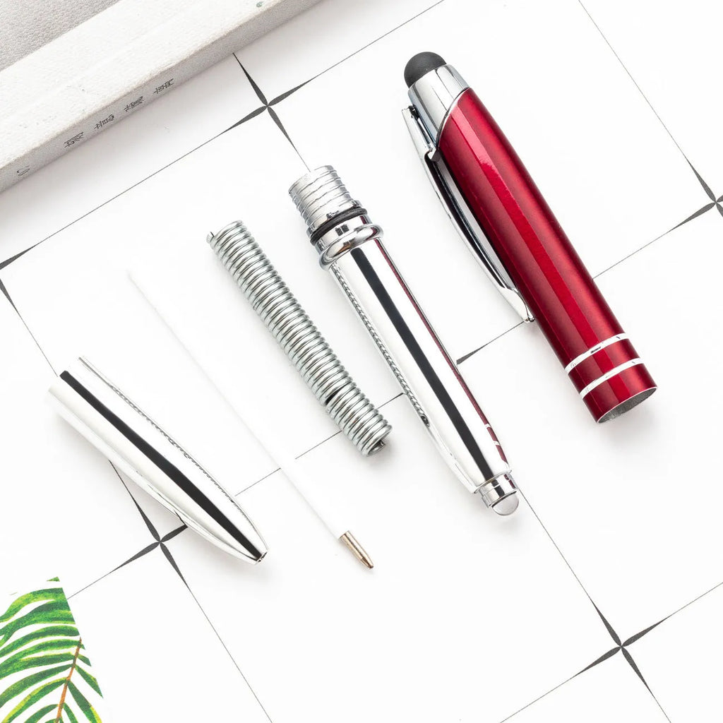 Multifunctional metal pen with capacitive stylus tip and LED light in five colour options