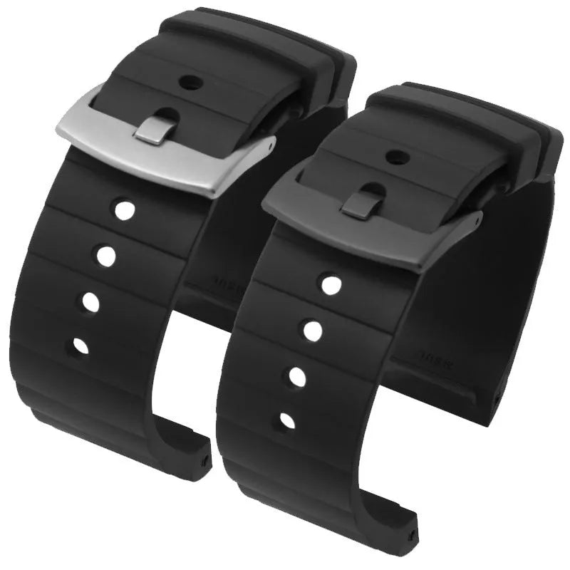 Black silicone watch strap for Cartier Santos with stainless steel needle buckle, 20mm or 23mm interface