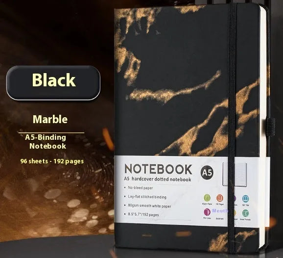 A5 PU leather strap diary with horizontal line pages in various colours including Marble Black and Skin Feeling Cyan