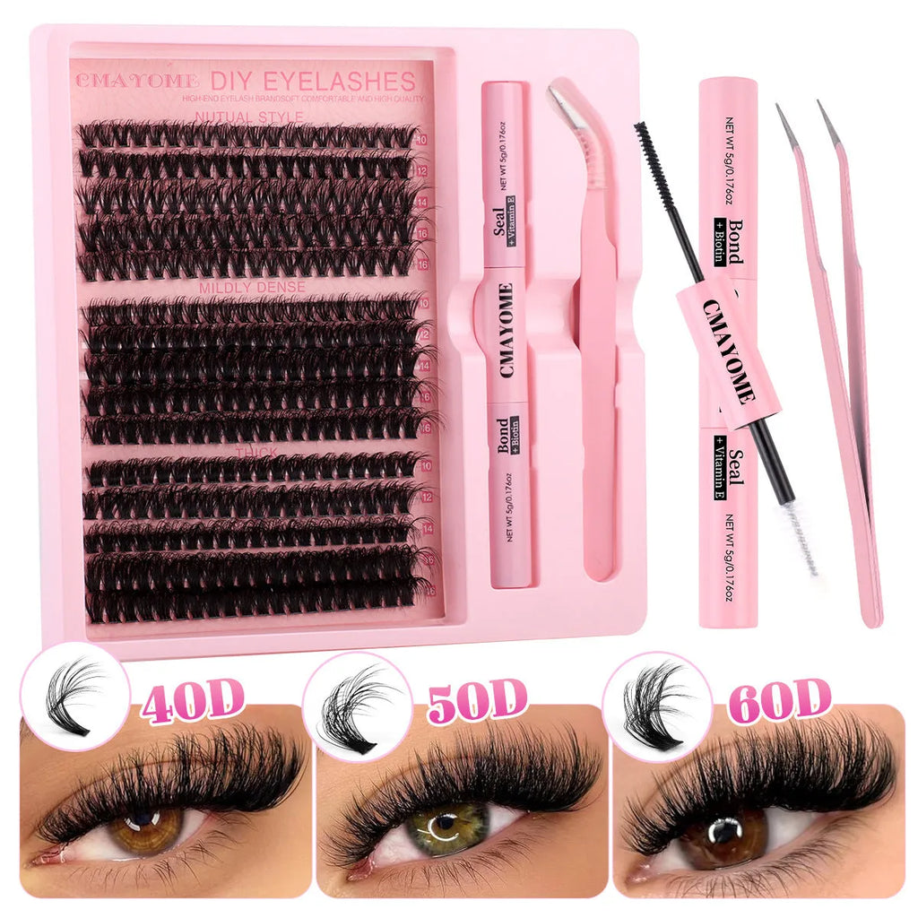 Segment single cluster DIY false eyelashes extension suit with precision tweezers and chemical fibre clusters