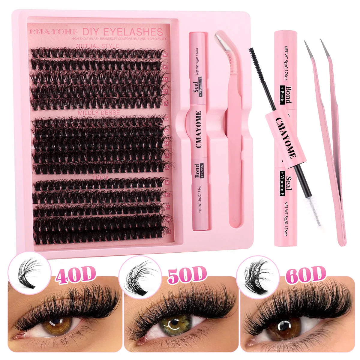Segment single cluster DIY false eyelashes extension suit with precision tweezers and chemical fibre clusters