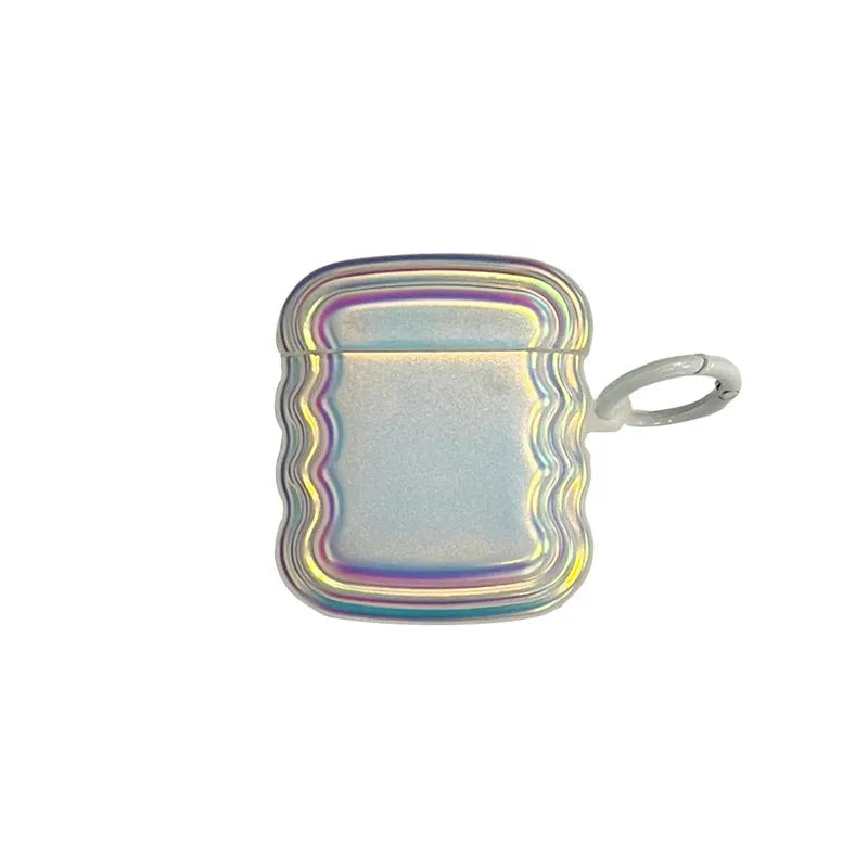 Colourful silicone protective case for Apple AirPods with a laser ring design on the front.