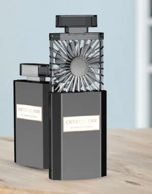 Pink perfume fan device with rechargeable battery and micro-USB charging port