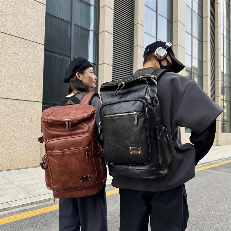 PU travel luggage bag 30x20x48cm, 20-35L capacity, curved shoulder strap, coffee black khaki