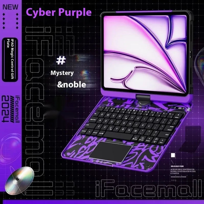Blue iPad protective case with keyboard cover showing shockproof PC construction and anti-fingerprint surface