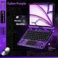 Blue iPad protective case with keyboard cover showing shockproof PC construction and anti-fingerprint surface
