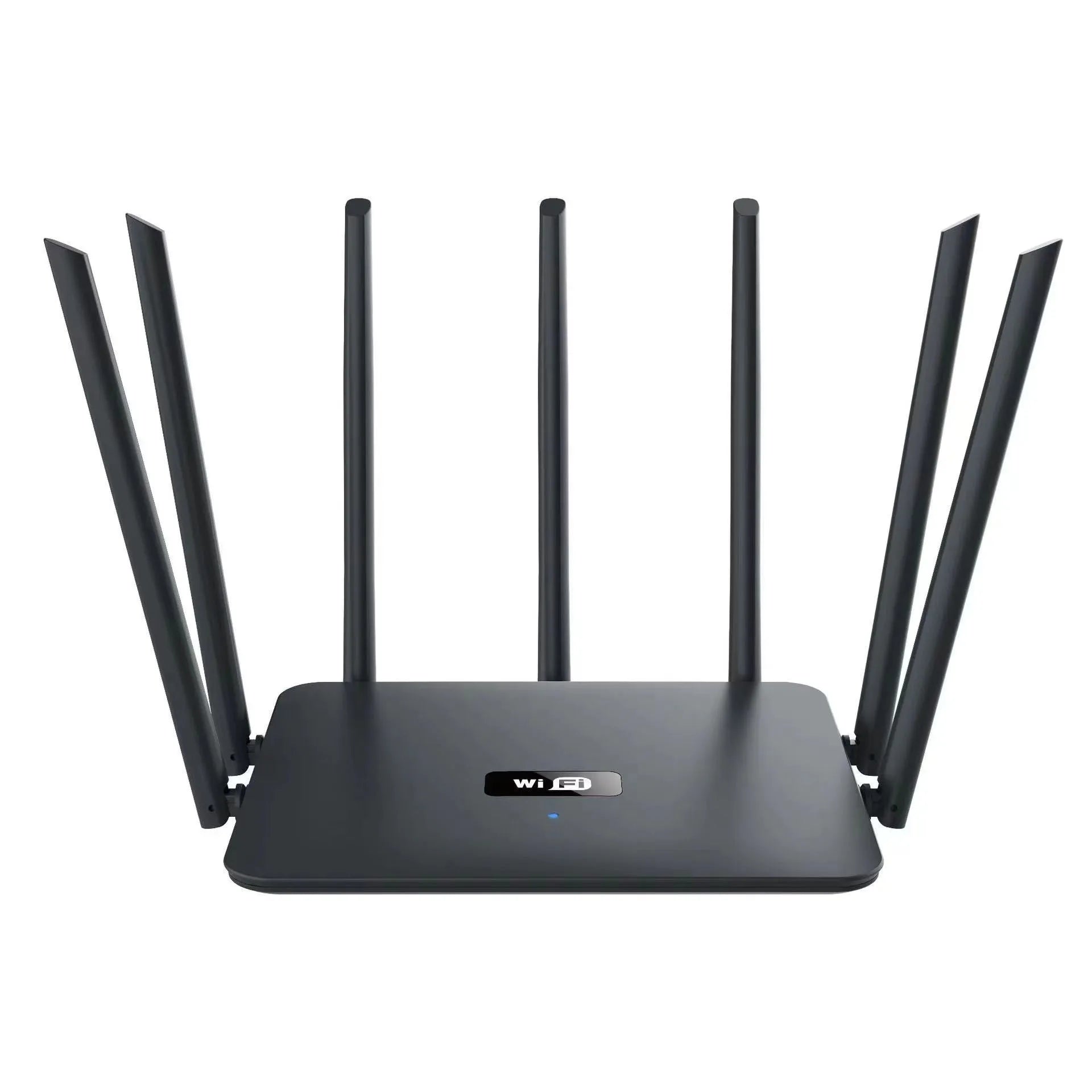 Dual-band wireless router in black or white with multiple antennas for whole-house WiFi coverage