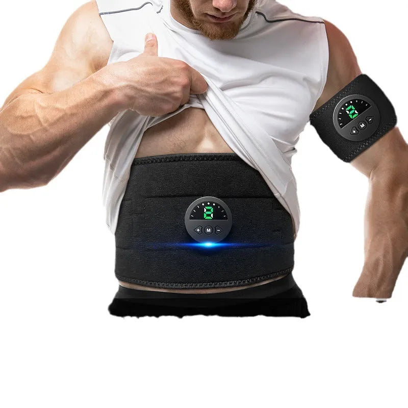 Adjustable fitness belt with display screen showing 120cm length and 17.7cm width for abdominal exercise