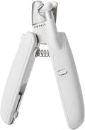 White LED pet nail clippers with transparent baffle and file, 14.8cm long