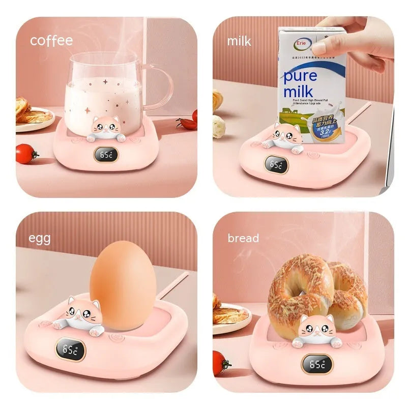 Pet constant temperature cup warming holder, ABS electroplated metal, 136x116x55mm, 220V US plug, pink or white