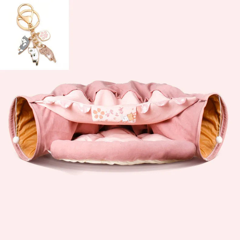Collapsible cloth cat tunnel in bar colour with dimensions 45cm by 50cm by 22cm