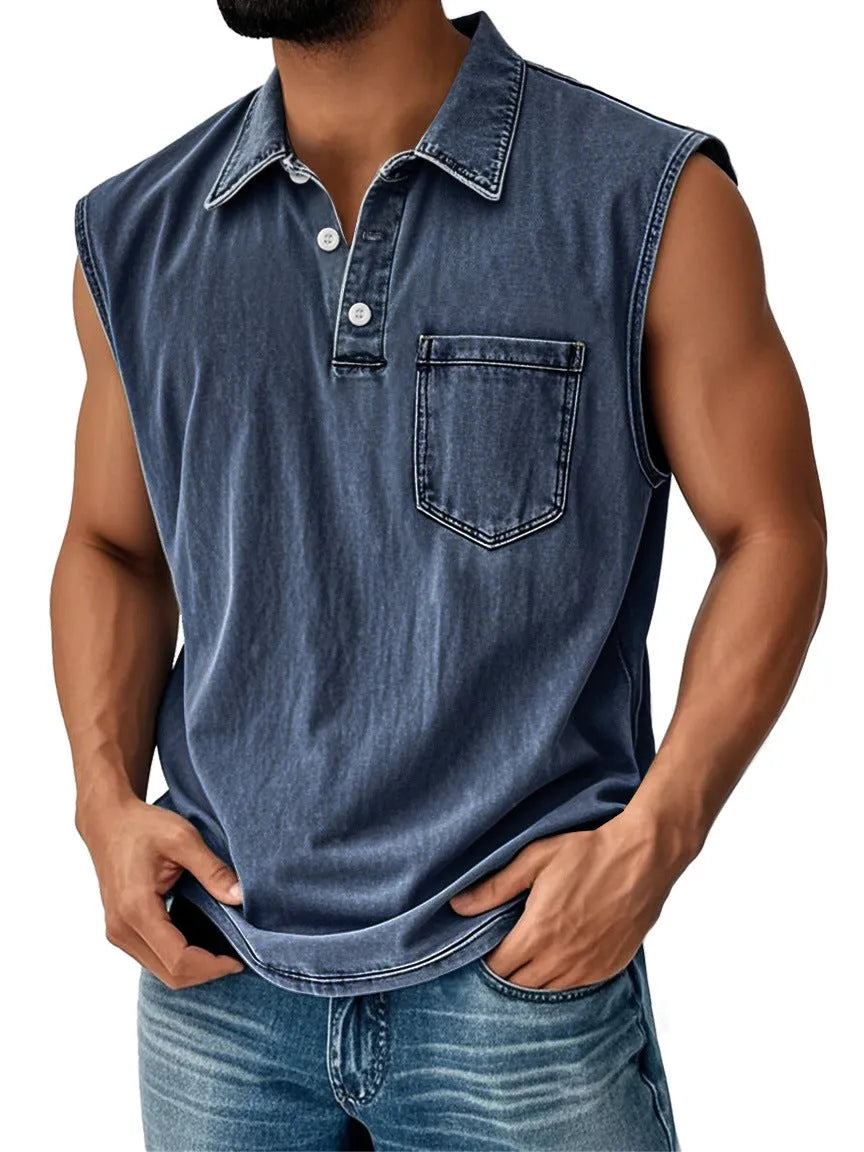 Men's 3D digital print polo shirt with button placket and short sleeves in loose fit design
