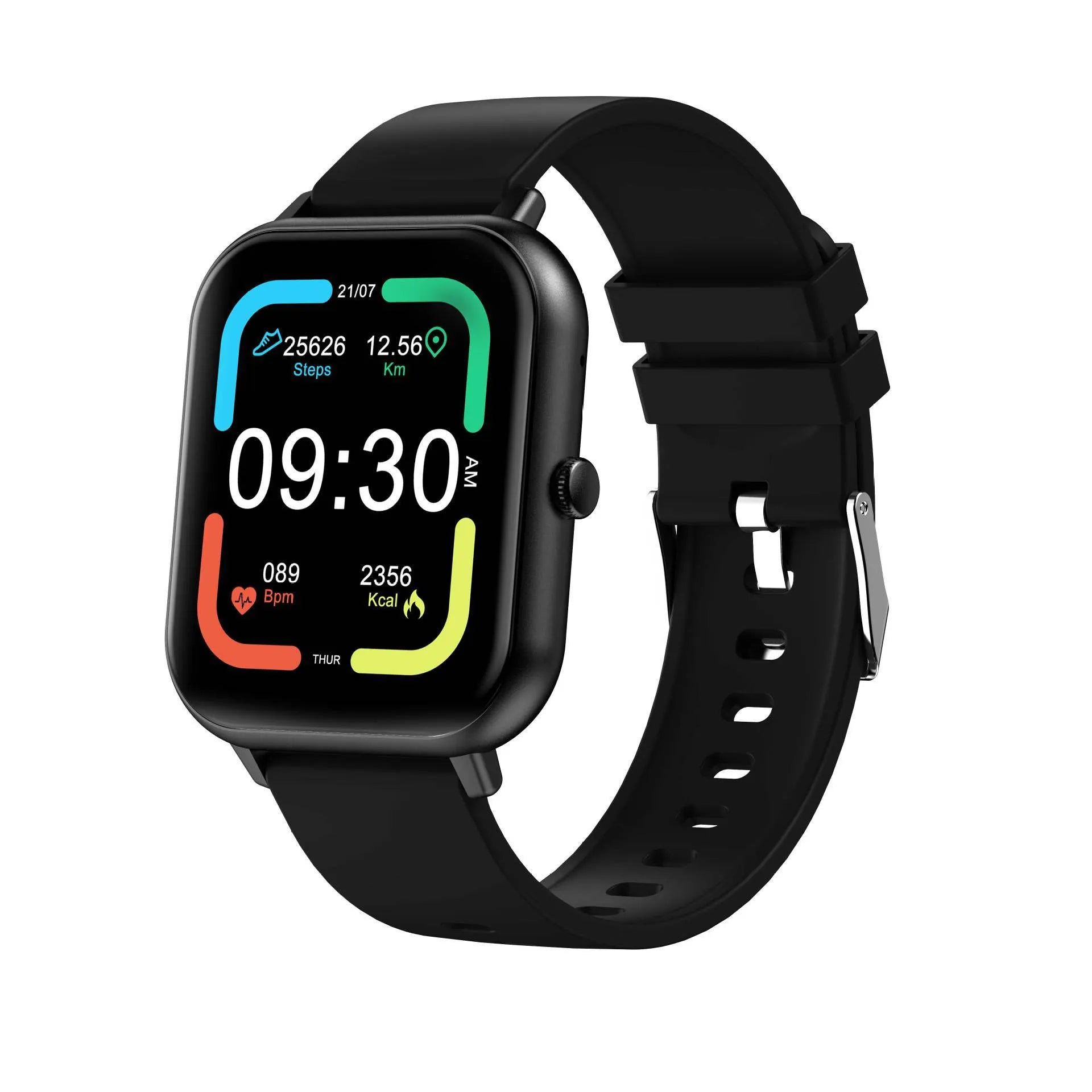 One-Click Link AI Voice Heart Rate Hand Bluetooth Smart Watch in black, silver grey, pink, or khaki with TFT screen and wrist strap