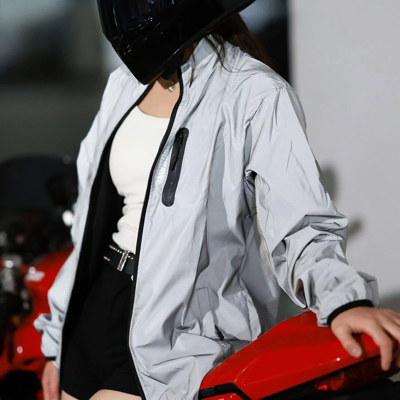 Waterproof polyester long-sleeved top in BL220 Silver colour with windproof function