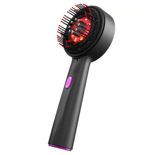 Electric massage comb with red light, anti-slip handle, 21x8.5x3cm, grey black or red, 1400mAh battery.