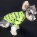 Acrylic pullover dog sweater in black or green, sizes S to 2XL, shown for schnauzer and small dog use.
