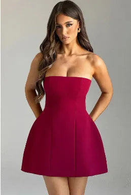 Women's backless tube dress in solid colour with A-line skirt for summer casual or party wear