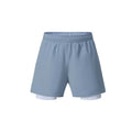 Men's black double-layer sports shorts with elastic waistband for running and fitness training.