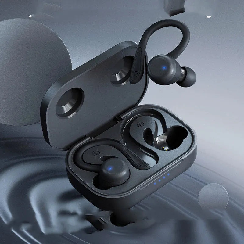 Noise-cancelling hanging ear true wireless sports headphones with removable ear hooks in multiple colour options