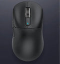 Black three-mode rechargeable mouse with 118.5mm length, showing USB receiver and 1.5m parachute cord