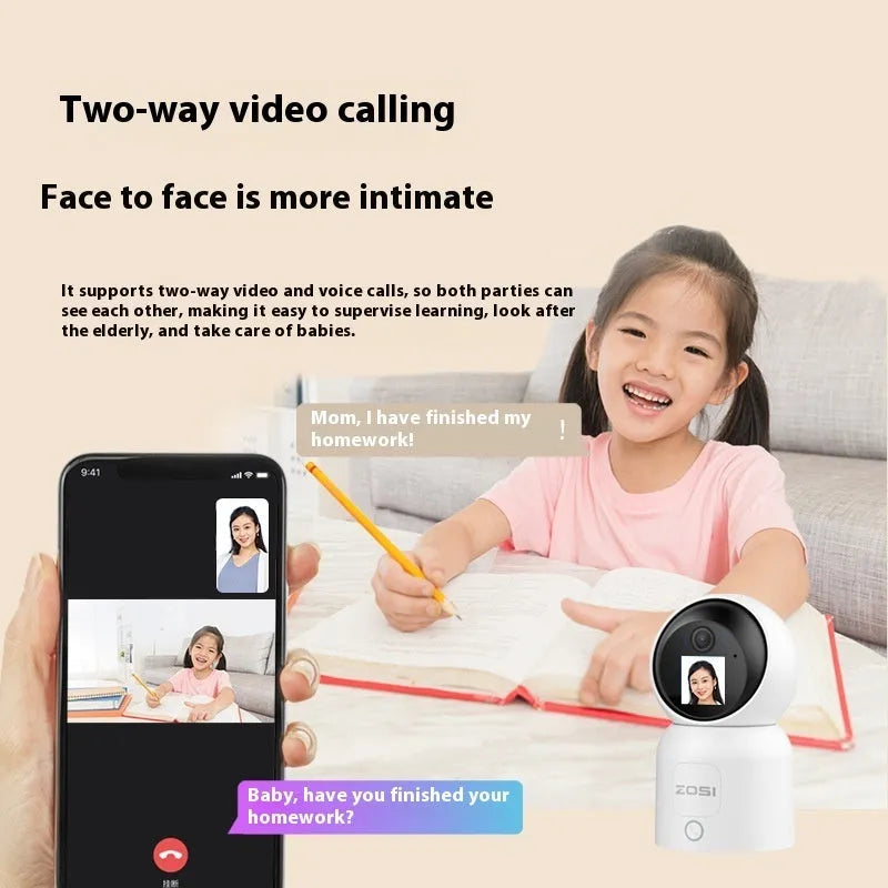 Zhou Shi wireless indoor security camera with large screen and AI face detection technology