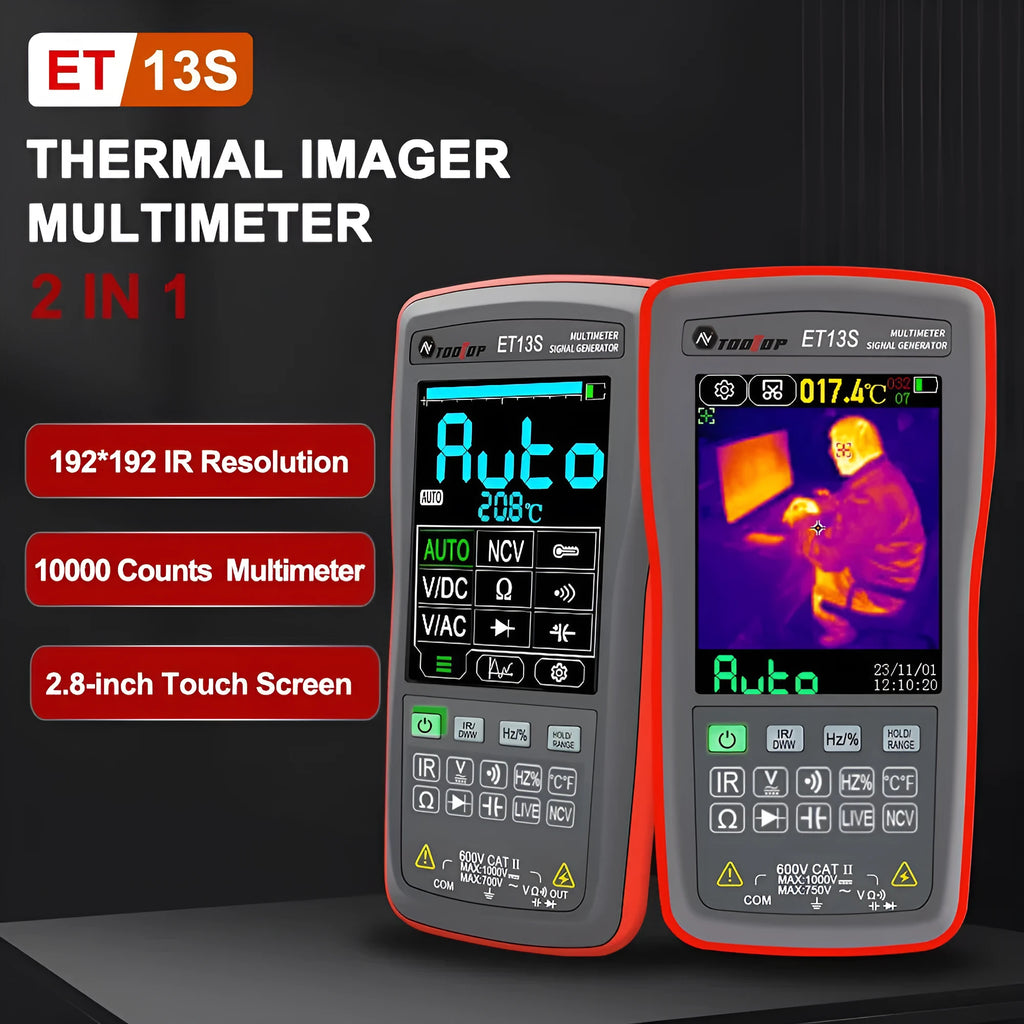 192x192 resolution thermal imaging multimeter with 2.8-inch touch screen display