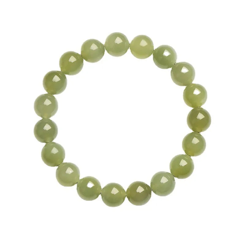 Hetian jade ball bracelet with polished beads in ice-like clear water colours, showing 4mm to 10mm size options