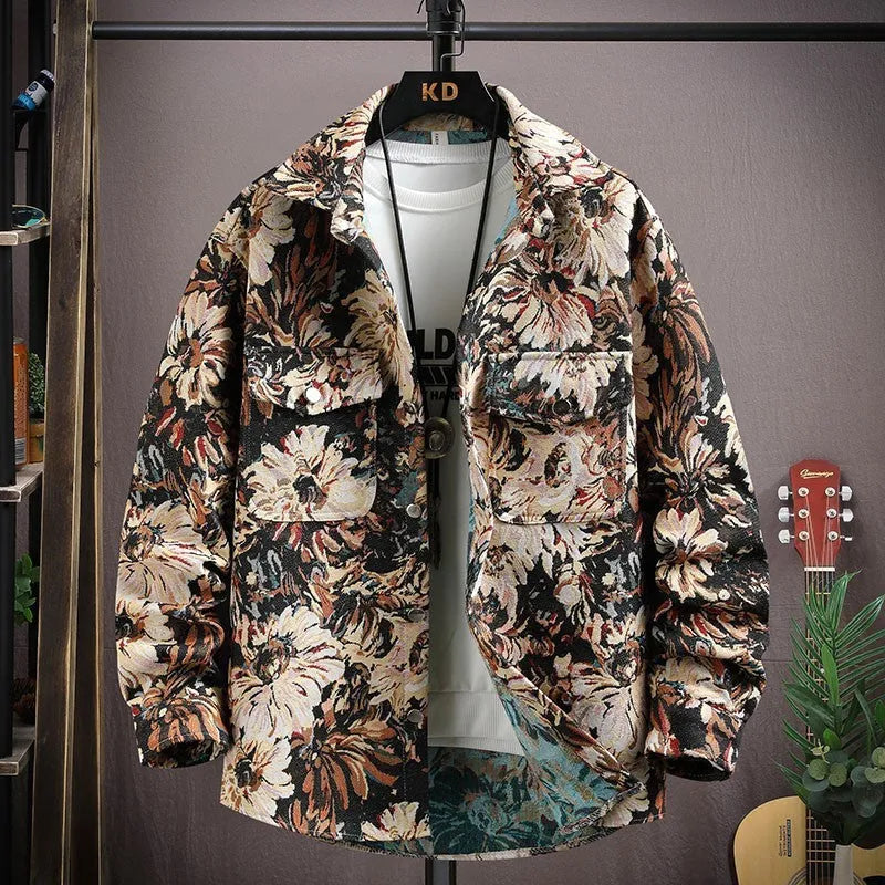 Personality casual lapel shirt coat in colour 526 black with long sleeves and straight hem, size 2XL for 70.00-77.50 kg