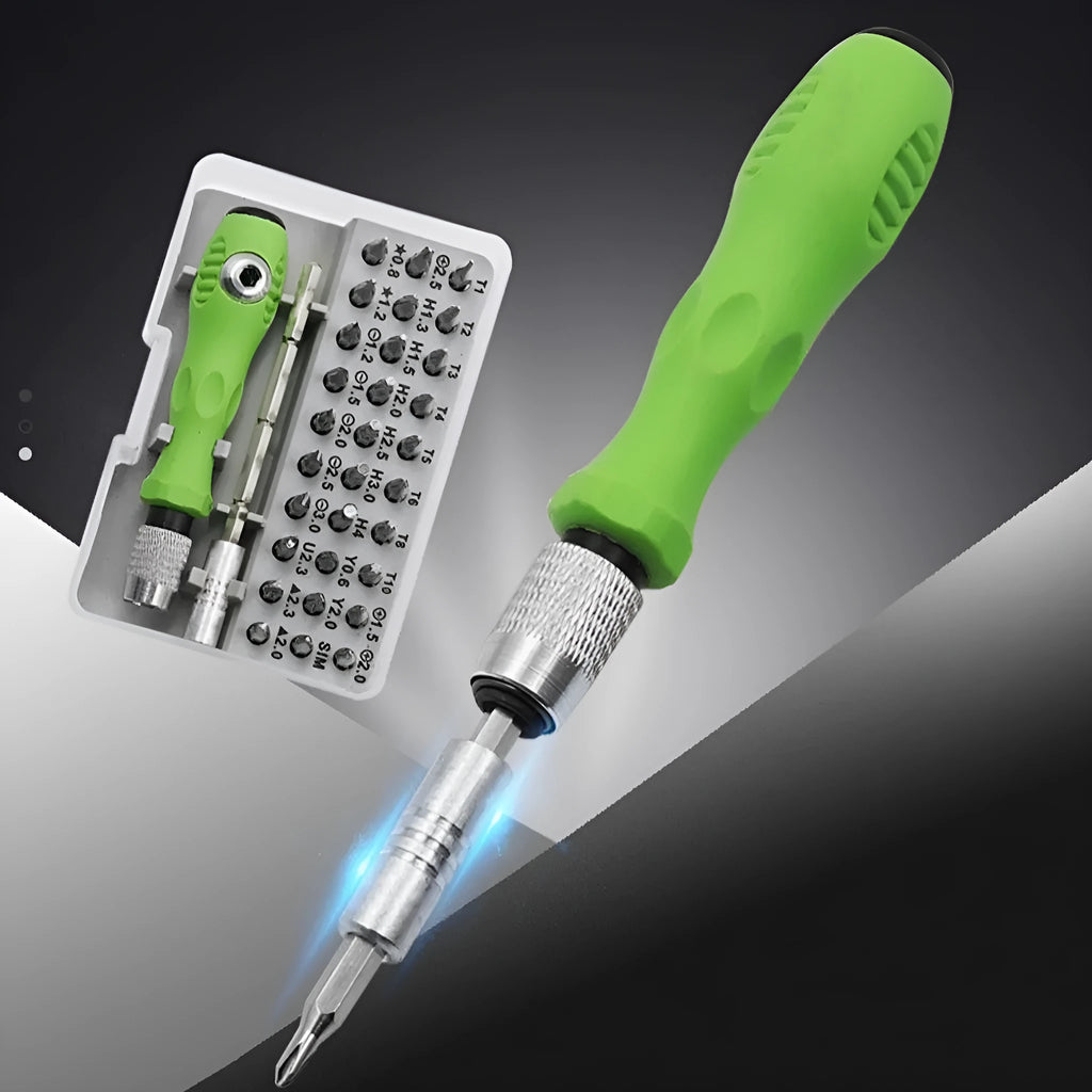 32-in-1 screwdriver set for mobile phone repair with bits organised in combination case