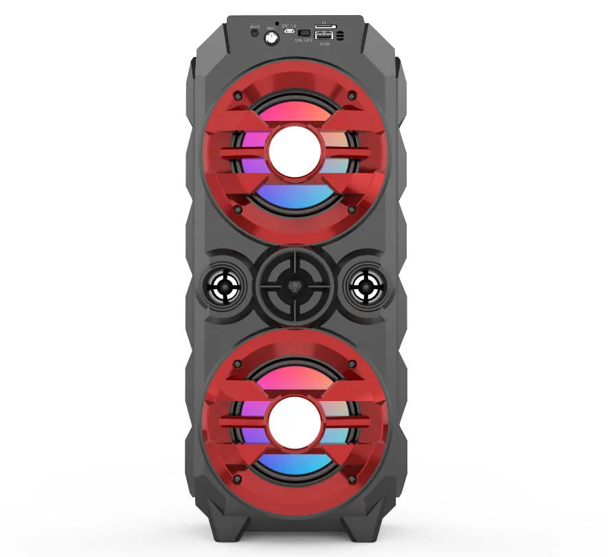 Portable Bluetooth speaker with colour lights and extendable pull rod in blue, red, or silver grey