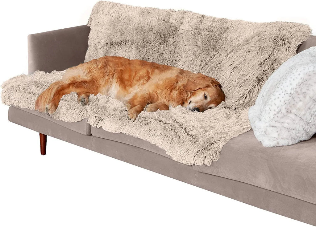 Plush waterproof dog cushion blanket in grey colour with double-layer thickening