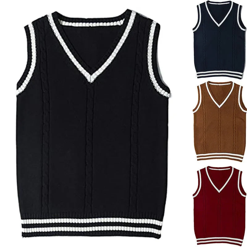 Women's V-neck striped stitching knitted sweater in slim fit with 50cm length