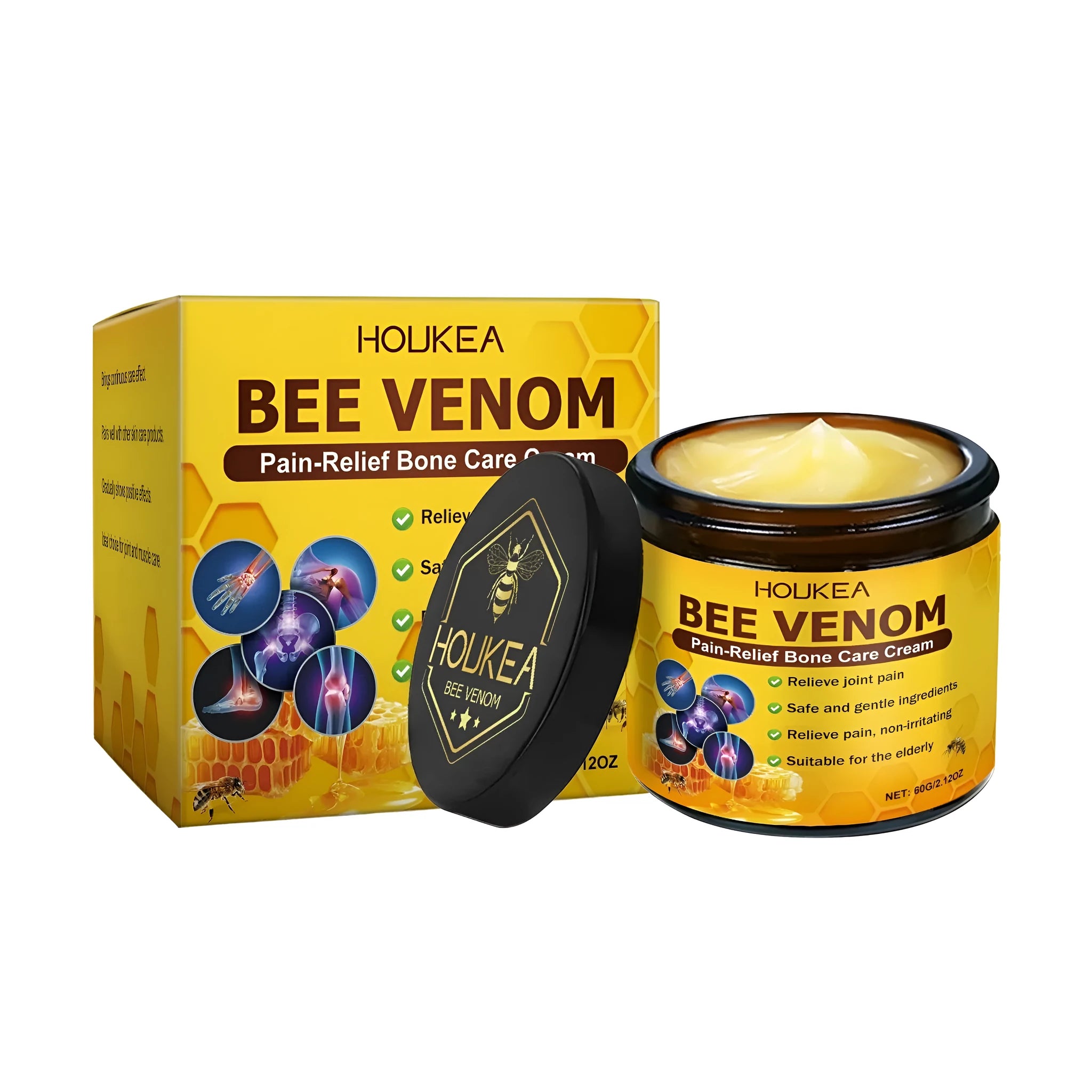 60g tube of HOUKEA pain-relief bone care cream with bee venom and mint leaf ingredients