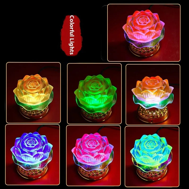Yellow Chinese-style lotus lamp for Buddha altars in flower bud or flowering design