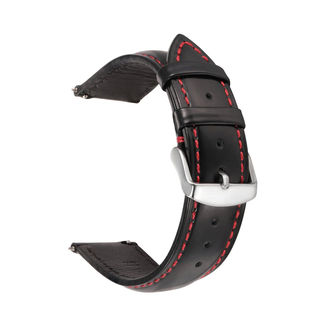 Quick release leather watch strap in bright cowhide with width options from 18mm to 22mm and multiple colour variations
