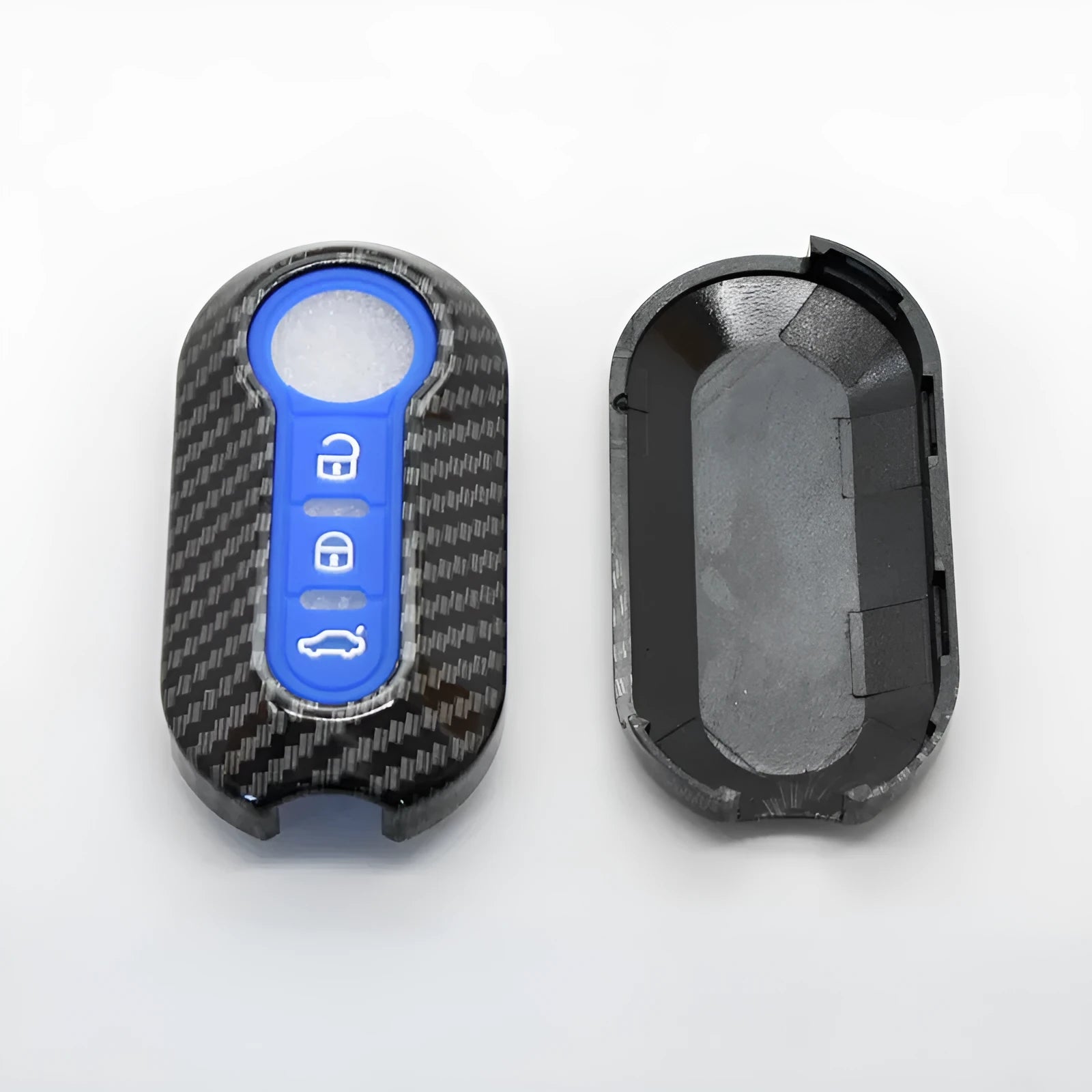 Fiat 500 Boyue Ottimo Viaggio ABS plastic remote key shell case in black, red, and dark blue.